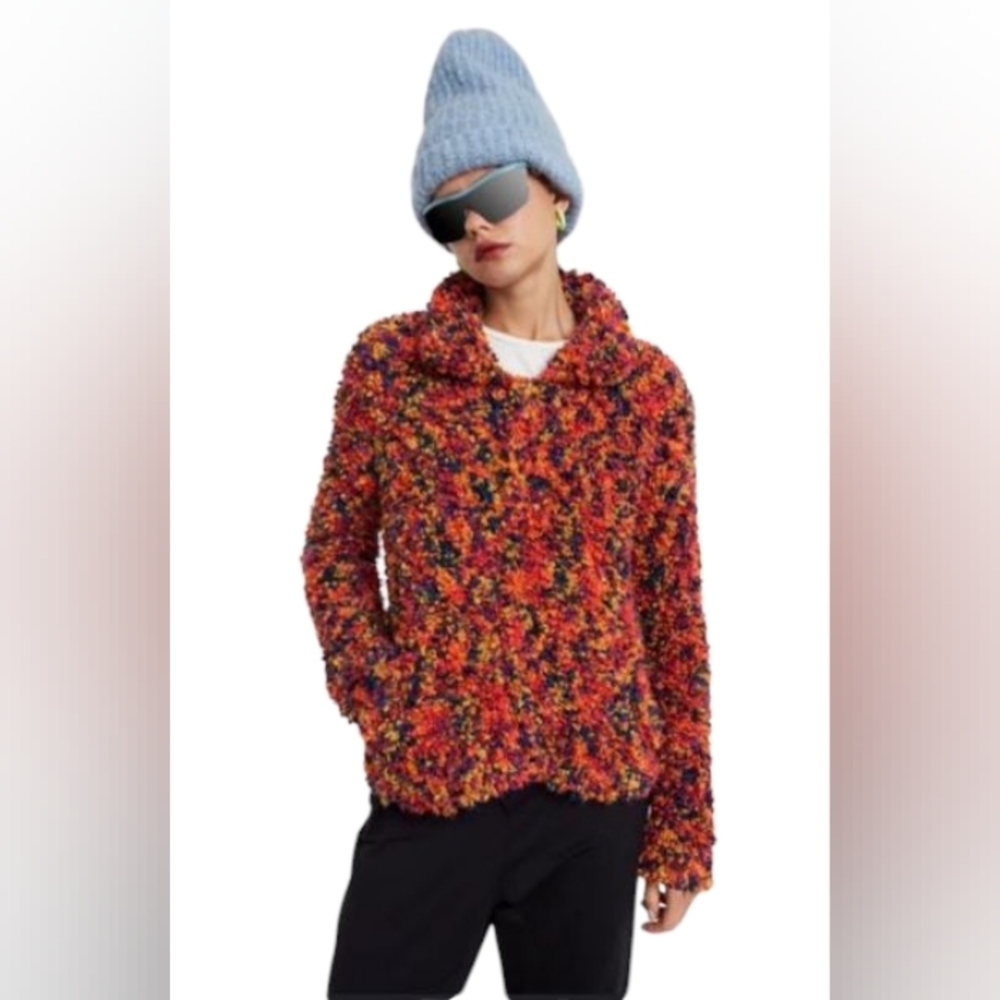 Desigual Putney Knitted Short Jumper Marbled Multi-Coloured Longsleeve Large